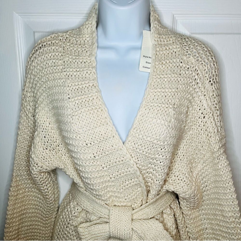 Miracle Relax More Ivory Midi Cardigan Tie Chunky Knit M/L - Picture 7 of 13